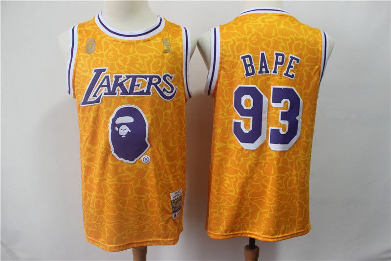 Men Los Angeles Lakers #93 Bape Yellow Nike Game NBA Jerseys->milwaukee bucks->NBA Jersey